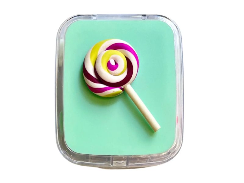 Estuche para lentes de contacto con figura de piruleta, color: verde