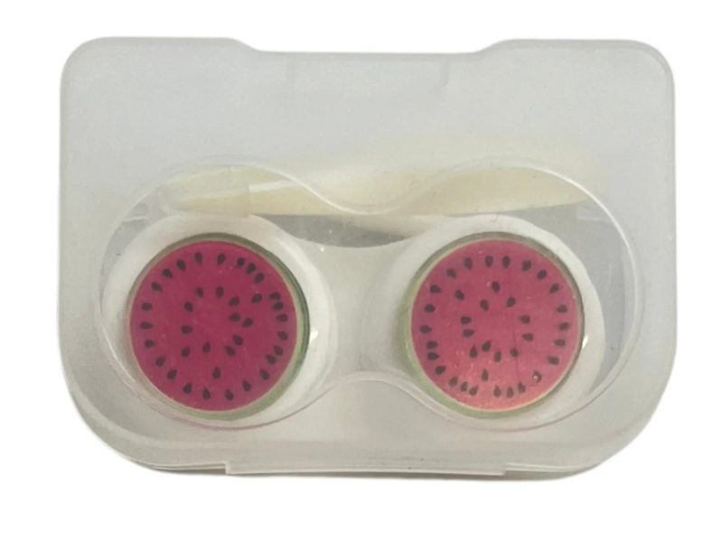 Estuche para lentes de contacto con forma de melón, Color: base blanca, rojo
