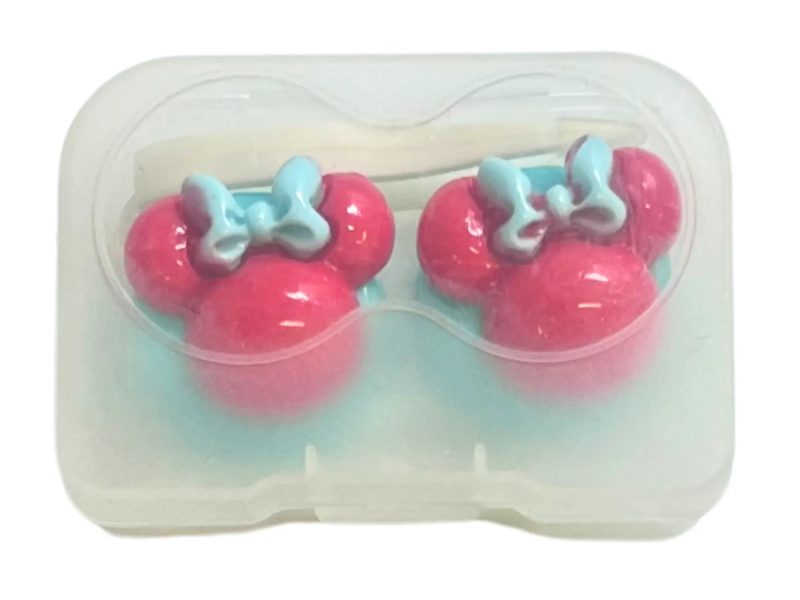Estuche para lentes de contacto con figura de Minnie, color: base azul, rosa, lazo azul