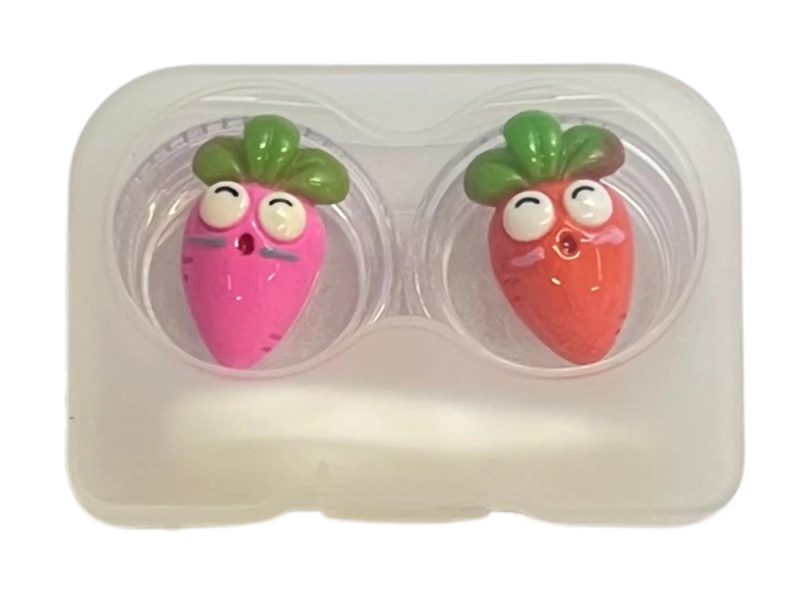 Estuche para lentes de contacto con figura de zanahoria, color: naranja, rosa