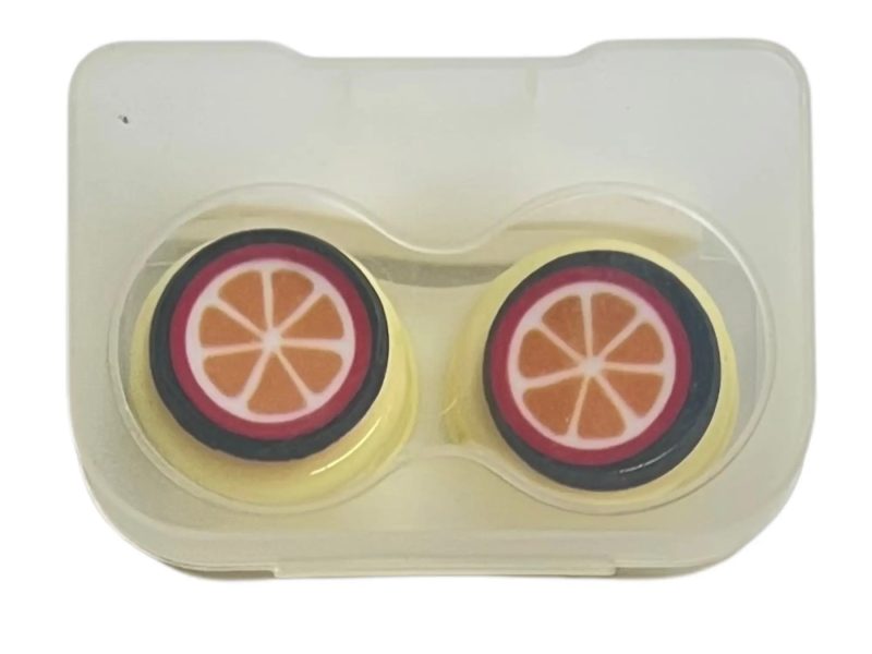 Estuche para lentes de contacto con figura naranja, color: base amarilla, naranja