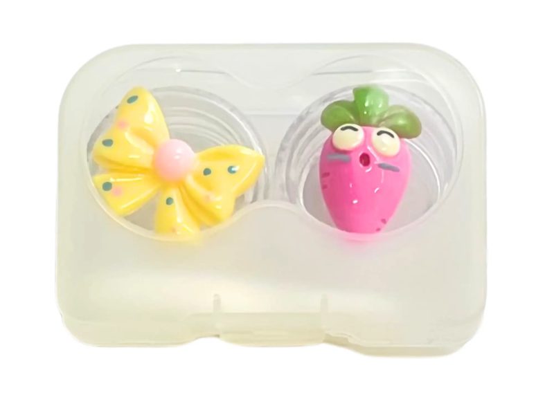 Estuche para lentes de contacto con figura de arco de zanahoria, color: rosa, amarillo