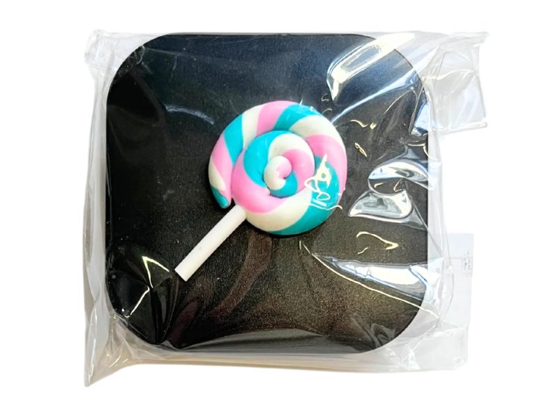 Estuche para lentes de contacto con figura de piruleta, color: negro