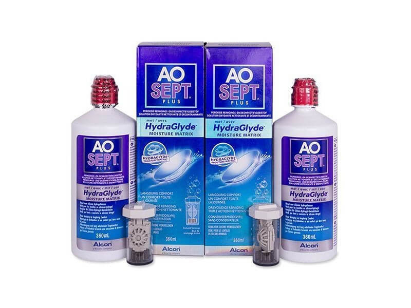 AoSept Plus with HydraGlyde (2x360 ml), solución y estuche para lentillas