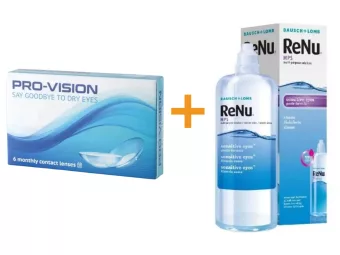  Pro-Vision (6 unidades) - lentes de contacto desechables mensuales de hidrogel de silicona + ReNu MultiPlus (360 ml)
