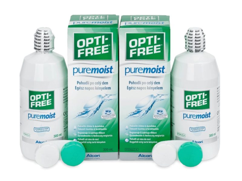OPTI-FREE PureMoist (2x300 ml), paquete de solución para lentes de contacto con 2 estuches